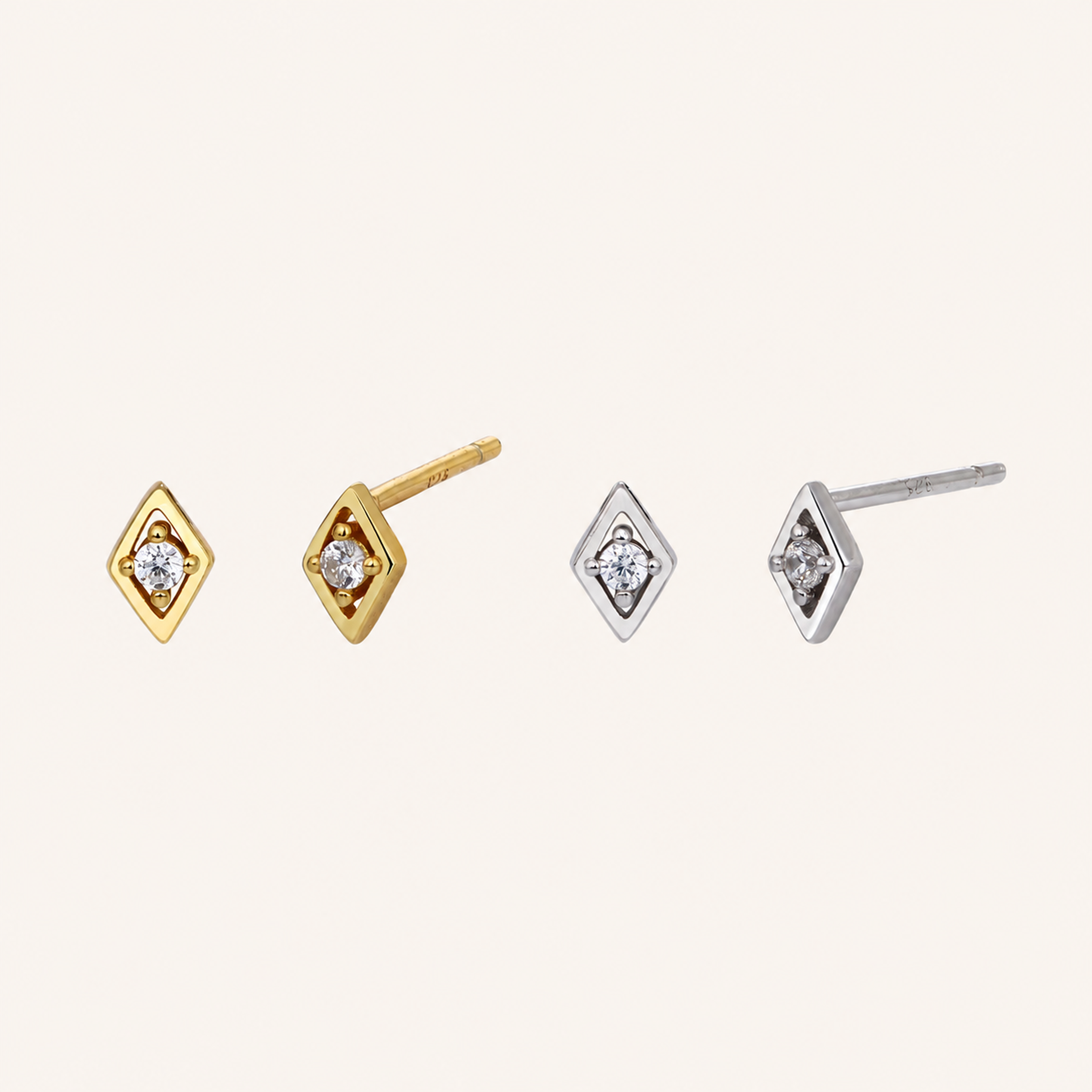 Sterling Silver Rhombus Zirconia Tassel Stud Earrings