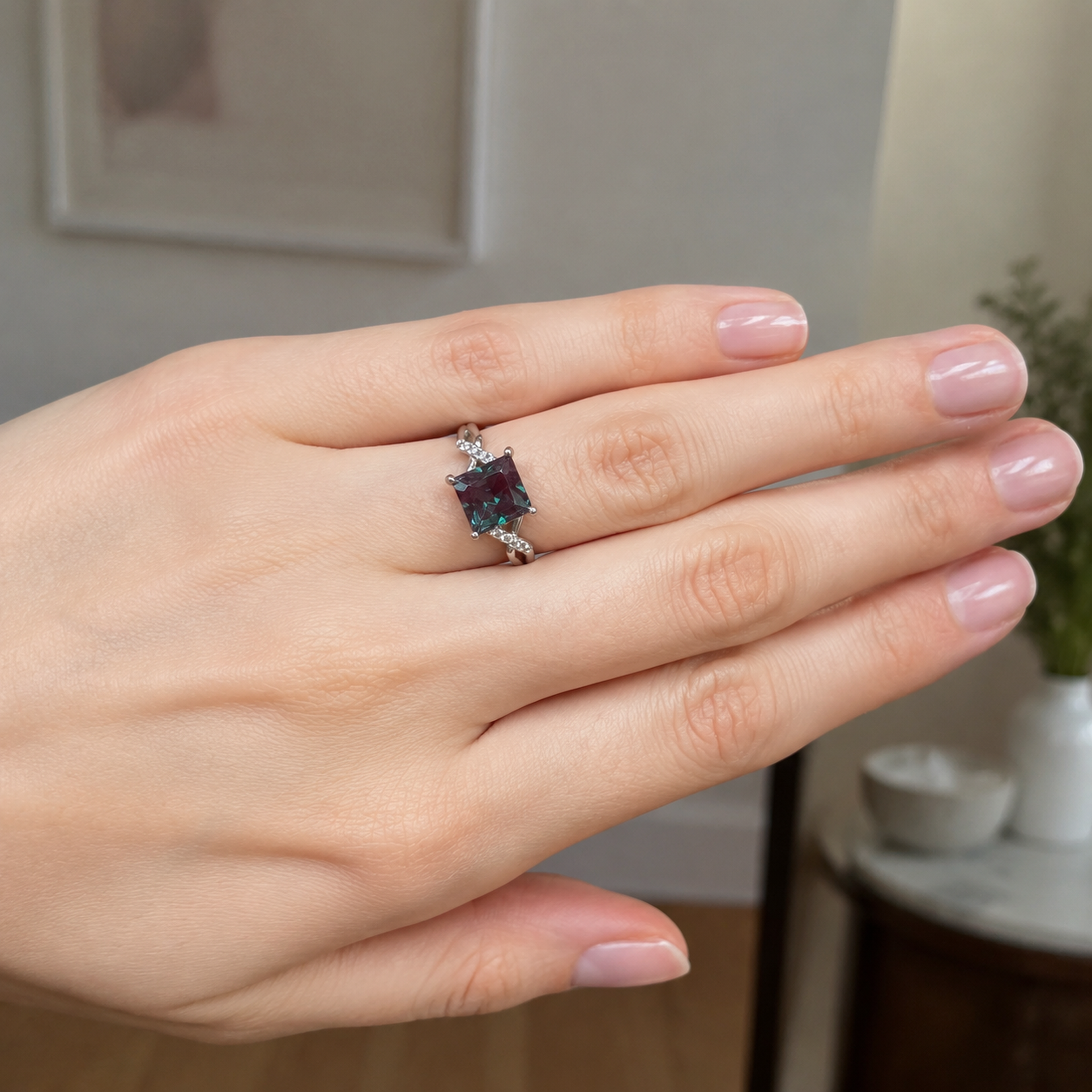 Entwine Lab-Grown Alexandrite Ring worn on hand