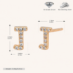 Sterling Silver Pave Initial Letter Stud Earrings - Gold / J