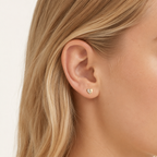 Sterling Silver Zirconia Heart Stud Earrings worn on the ear