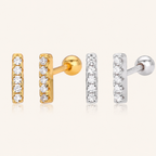 Sterling Silver Zirconia Bar Row Flat Back Earrings
