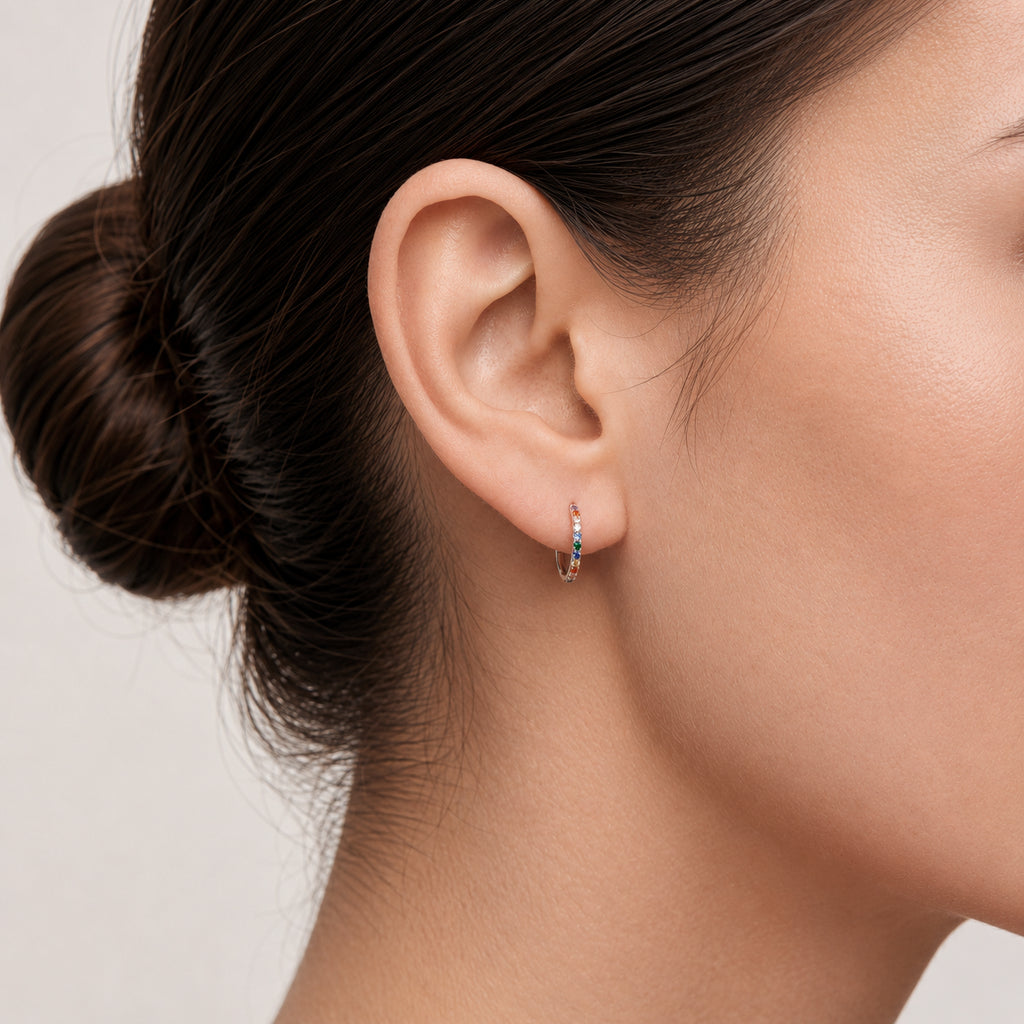 Rainbow Crystal Titanium Hoop Earrings - image 2