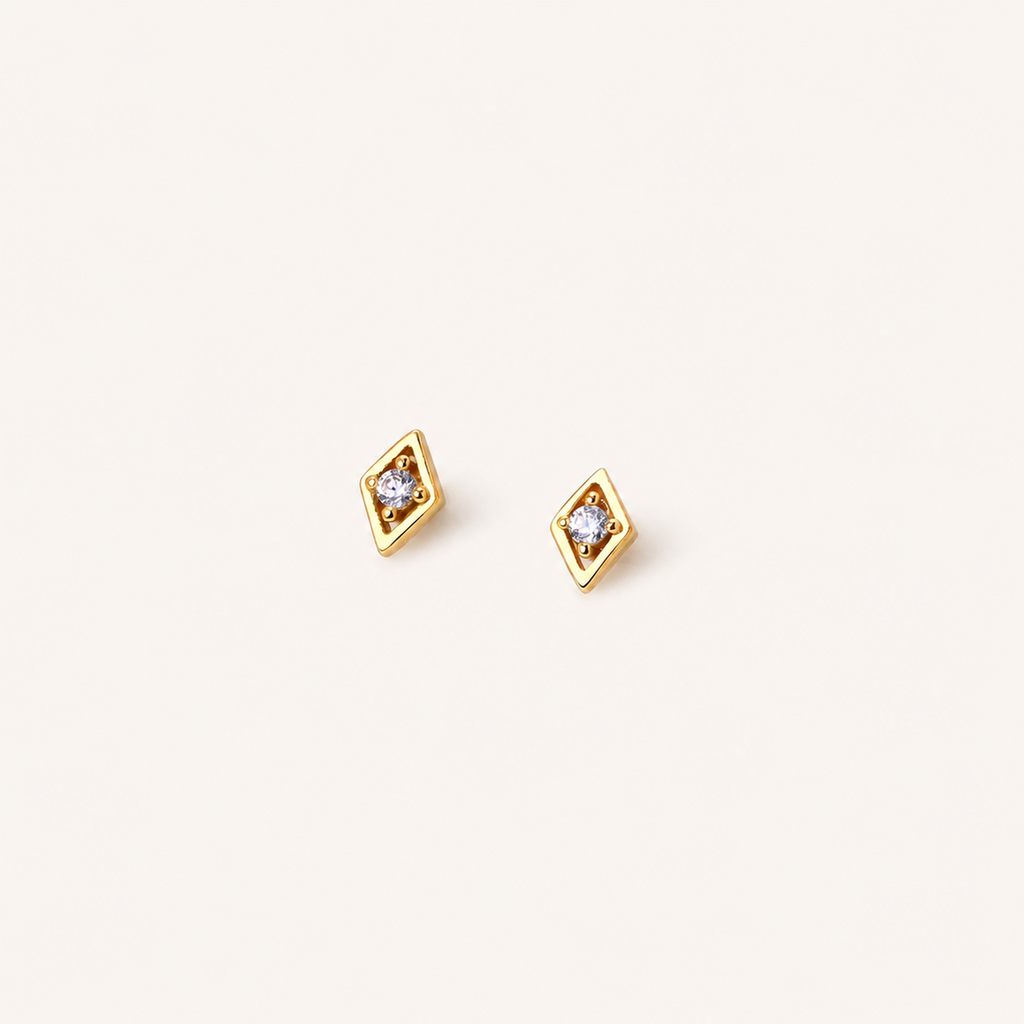 Sterling Silver Rhombus Zirconia Tassel Stud Earrings detail