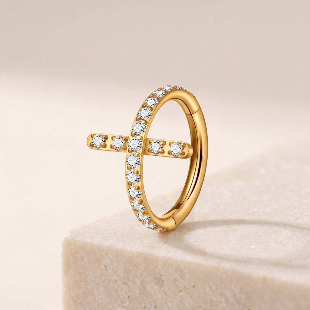 Crystal Cross Titanium Hoop Earrings - image 5
