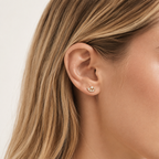 Sterling Silver Zirconia Fan Stud Earrings worn on the ear