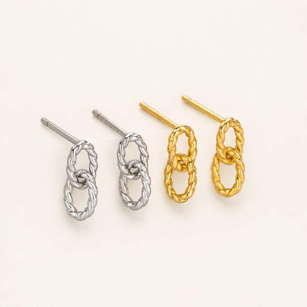 Sterling Silver Twisted Double Ring Stud Earrings detail