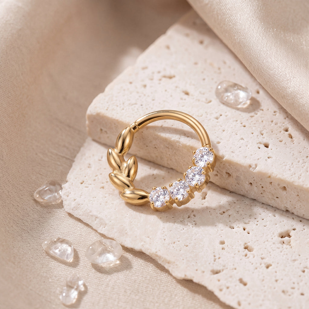 Olive Branch Crystal Titanium Hoop Earrings - image 5
