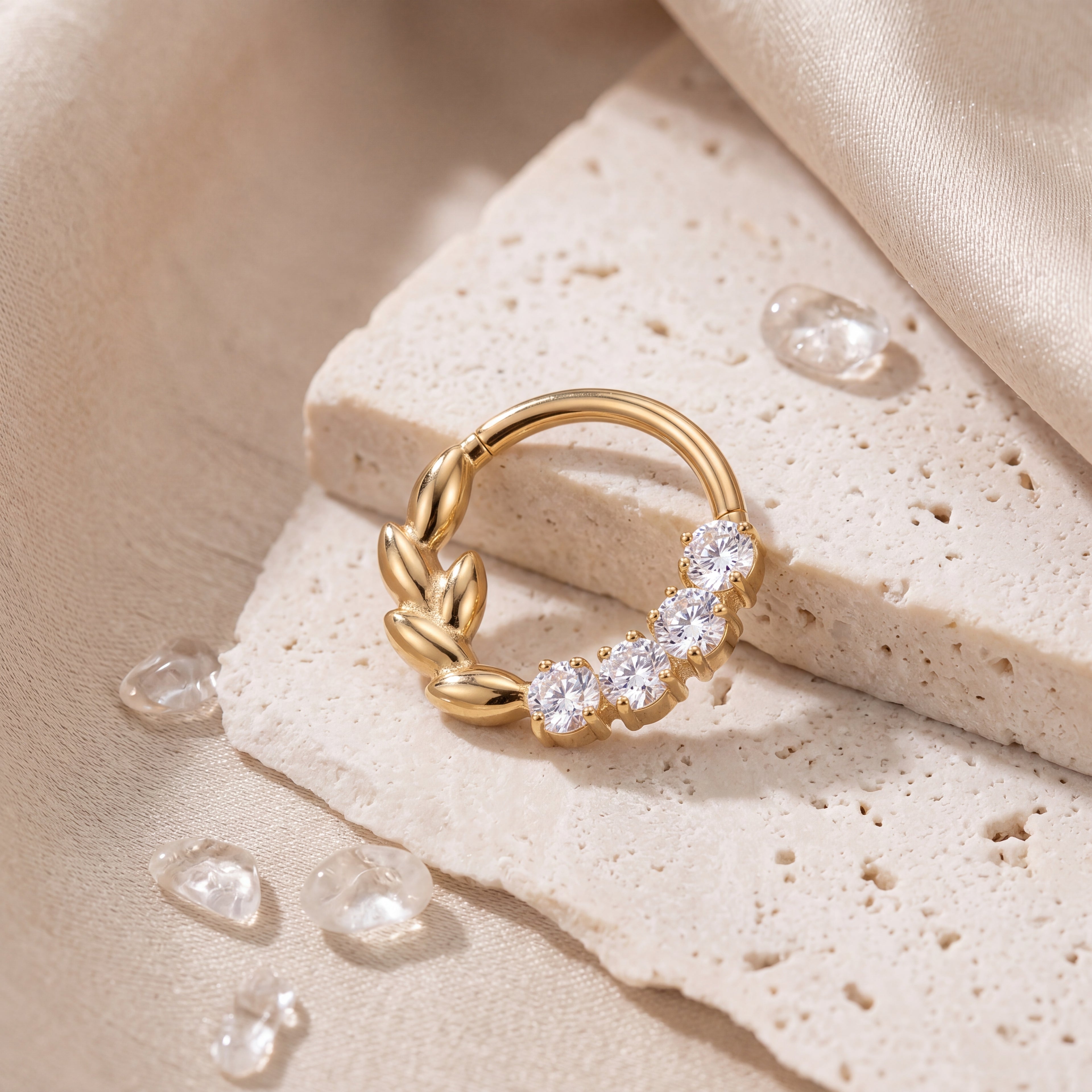 Olive Branch Crystal Titanium Hoop Earrings - image 5