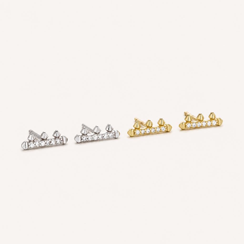 Sterling Silver Zirconia Rake Stud Earrings detail