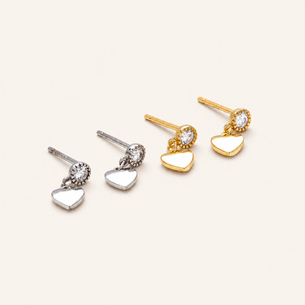 Sterling Silver Zirconia Heart Stud Earrings detail