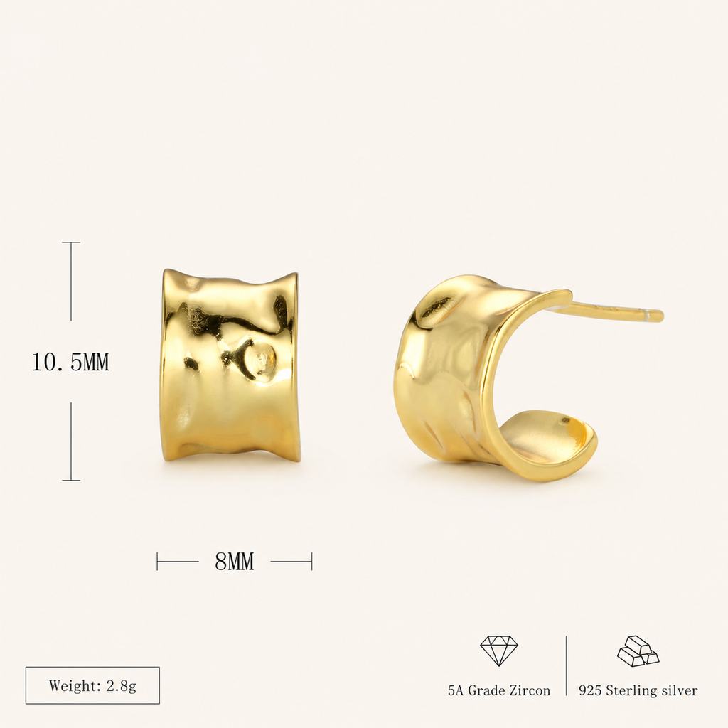 Sterling Silver Chunky C-Shape Hoop Earrings - Gold