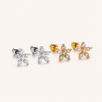 Sterling Silver Zirconia Flower Flat Back Earrings detail