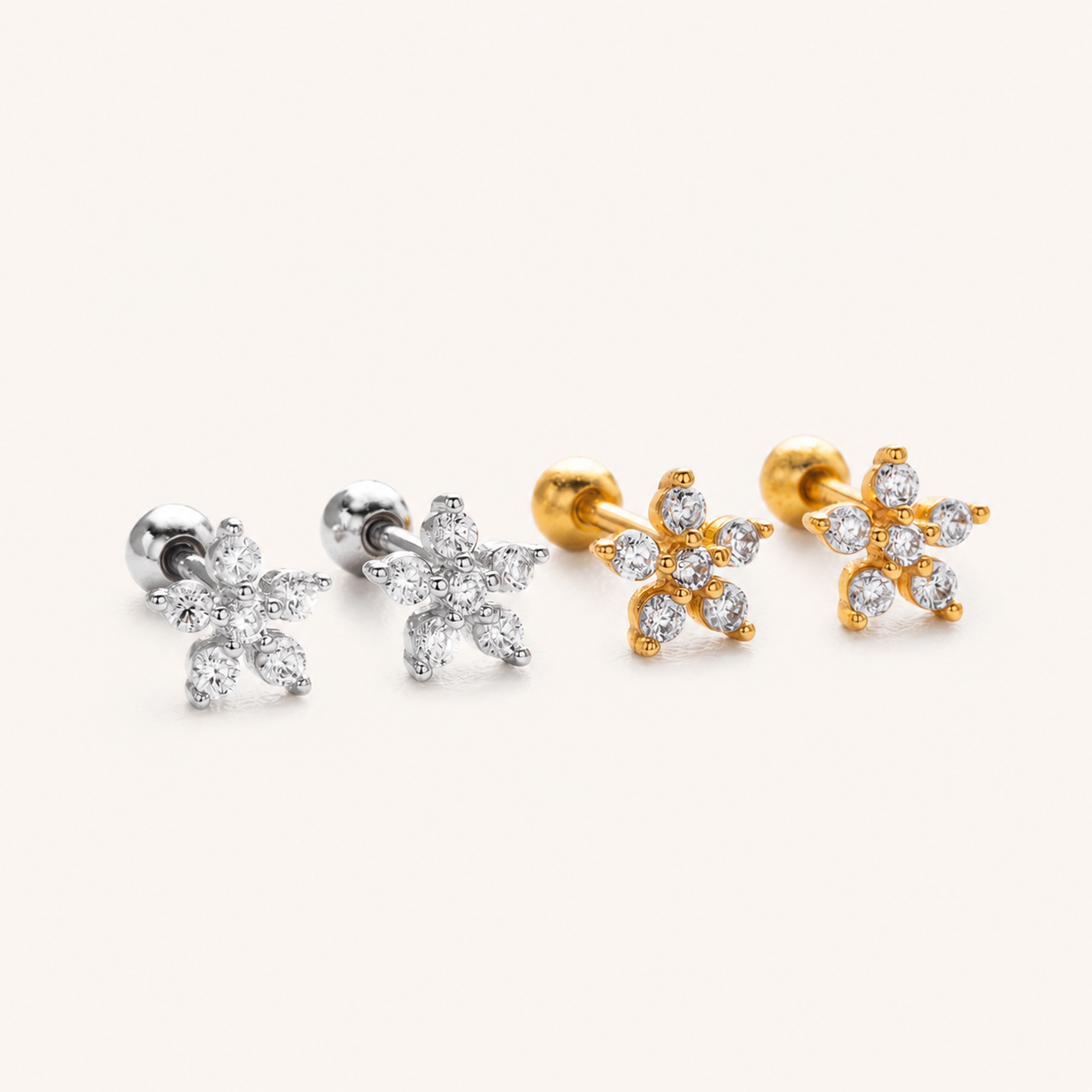 Sterling Silver Zirconia Flower Flat Back Earrings detail