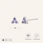 Sterling Silver Triangle Zirconia Stud Earrings - Platinum / Purple Zircon