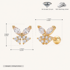 Sterling Silver Zirconia Butterfly Flat Back Earrings - Gold