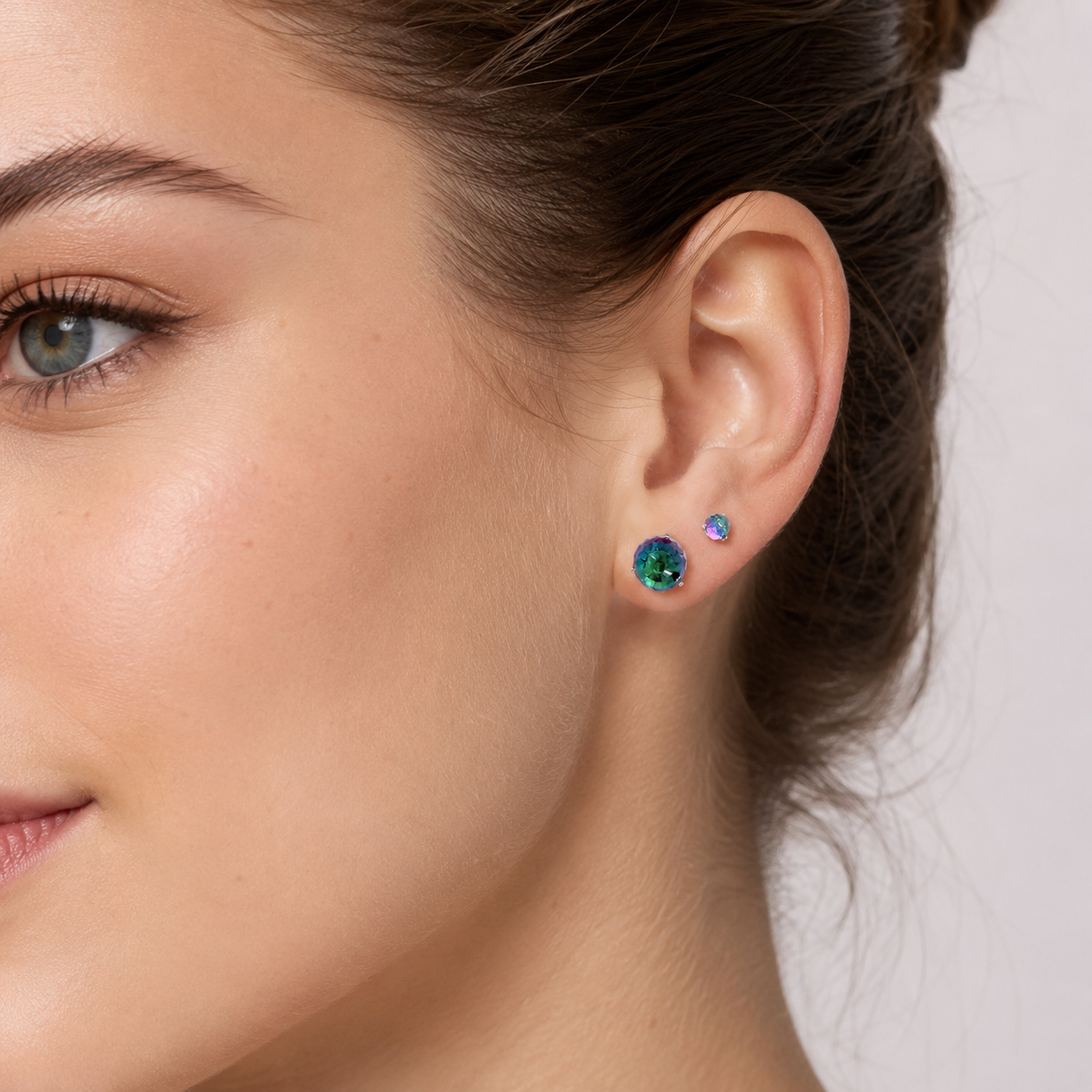 Titanium Gradient Green Crystal Flat Back Stud Earrings