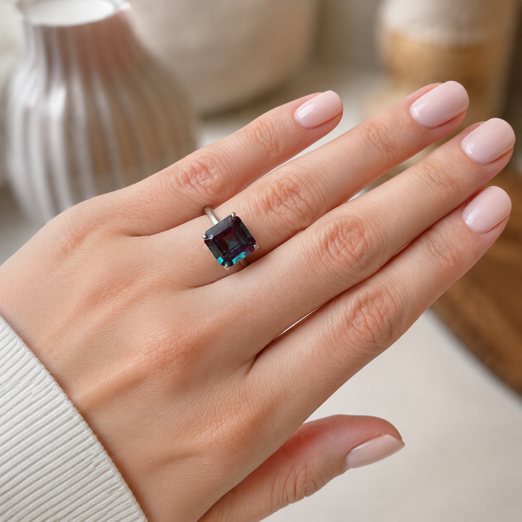 Sovereign Lab-Grown Alexandrite Ring worn on hand
