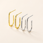 Sterling Silver Geometric U-Shape Zirconia Stud Earrings detail