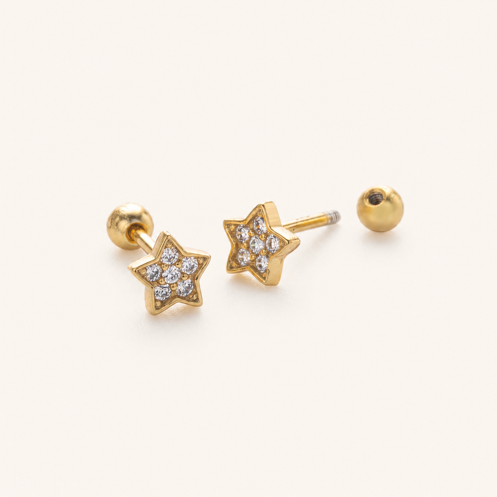 Sterling Silver Zirconia Star Flat Back Earrings detail view