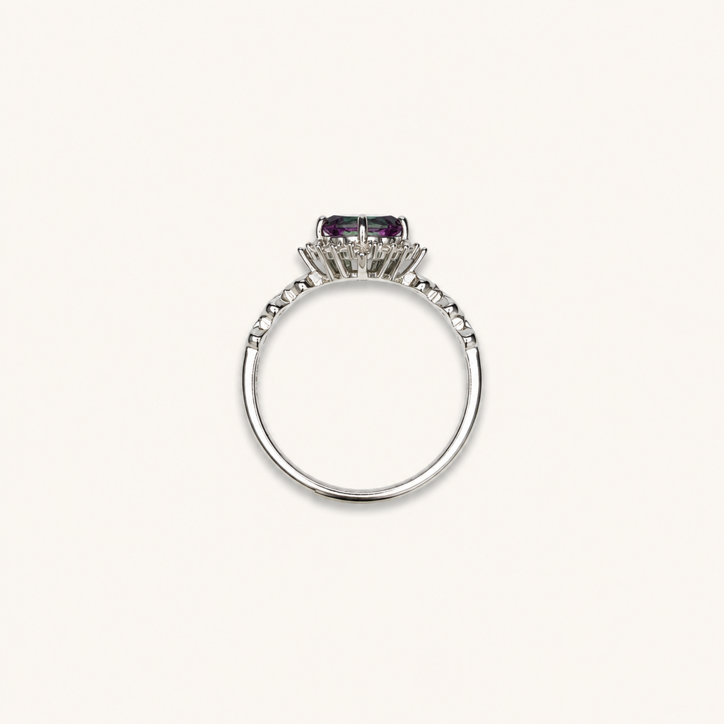 Woven Halo Lab-Grown Alexandrite Ring upright view
