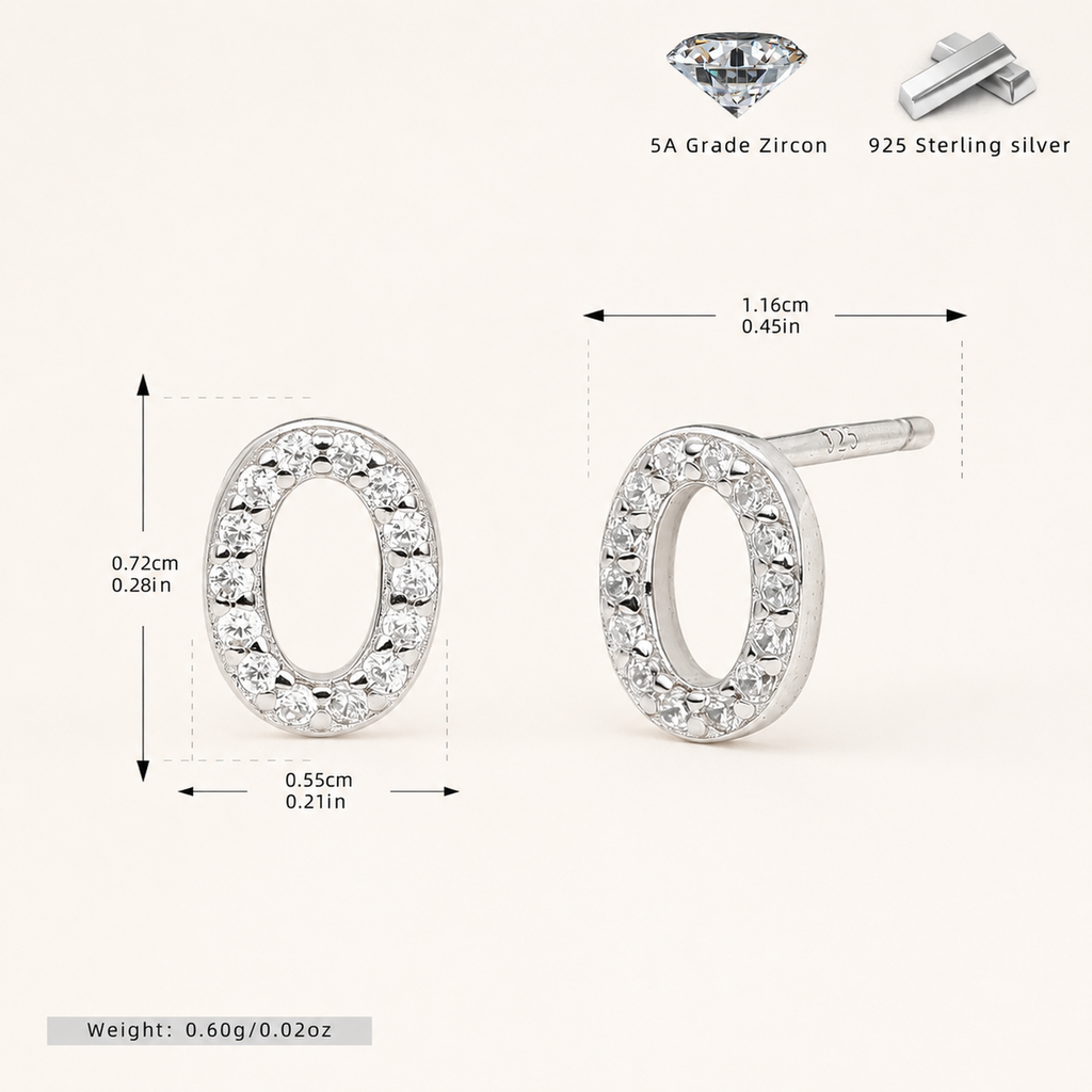Sterling Silver Pave Initial Letter Stud Earrings - Platinum / O