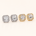 Sterling Silver Bold Square Zirconia Stud Earrings detail