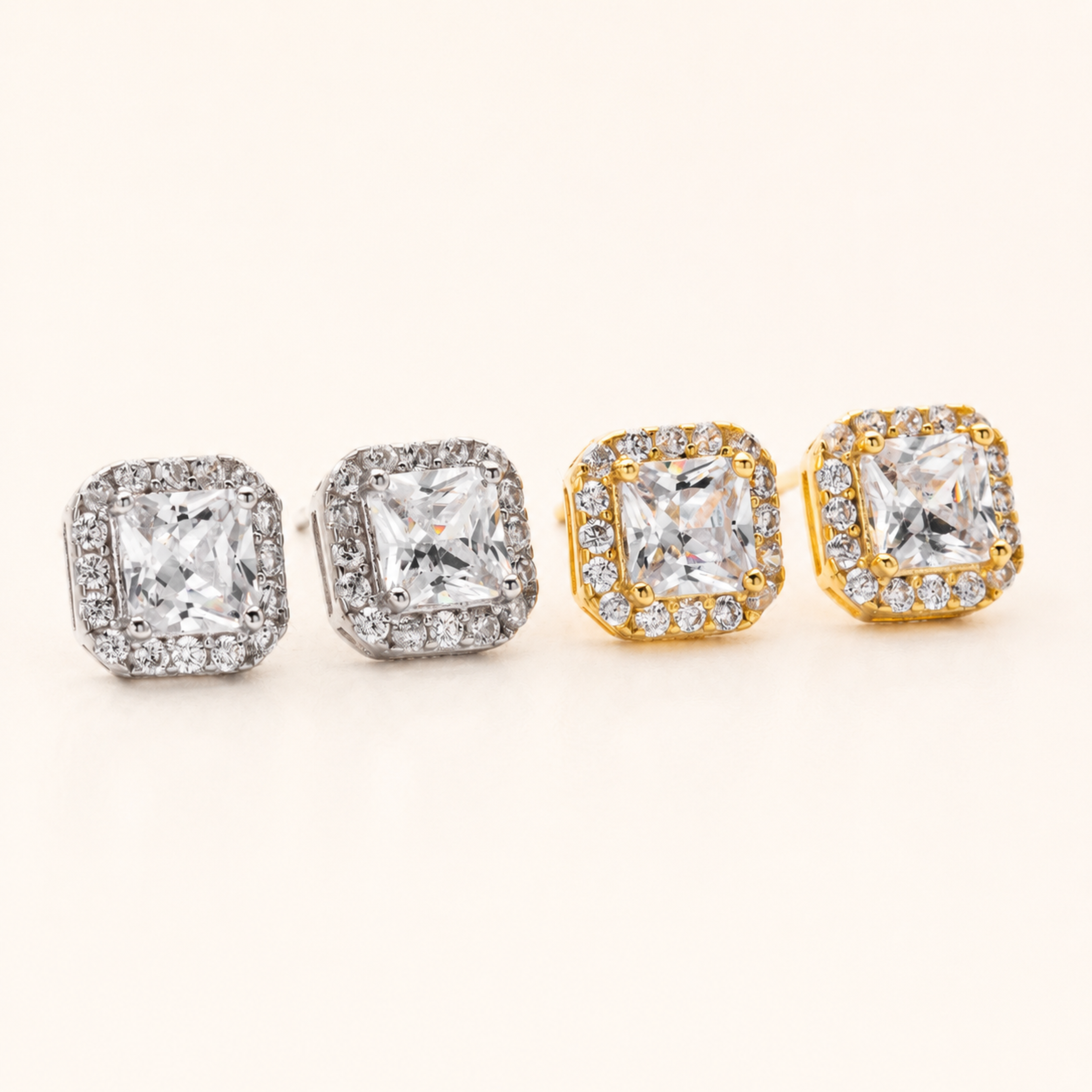 Sterling Silver Bold Square Zirconia Stud Earrings detail