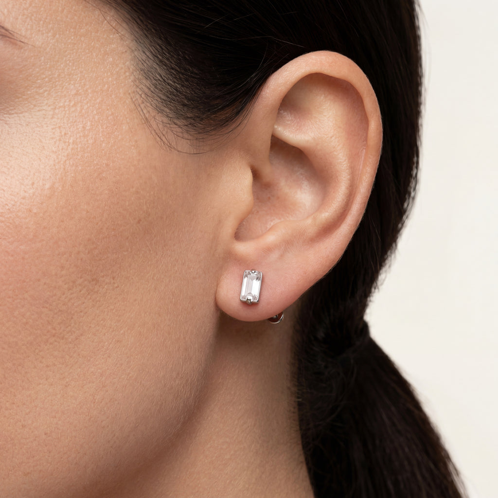 Rectangle Crystal Titanium Stud Earrings - image 2