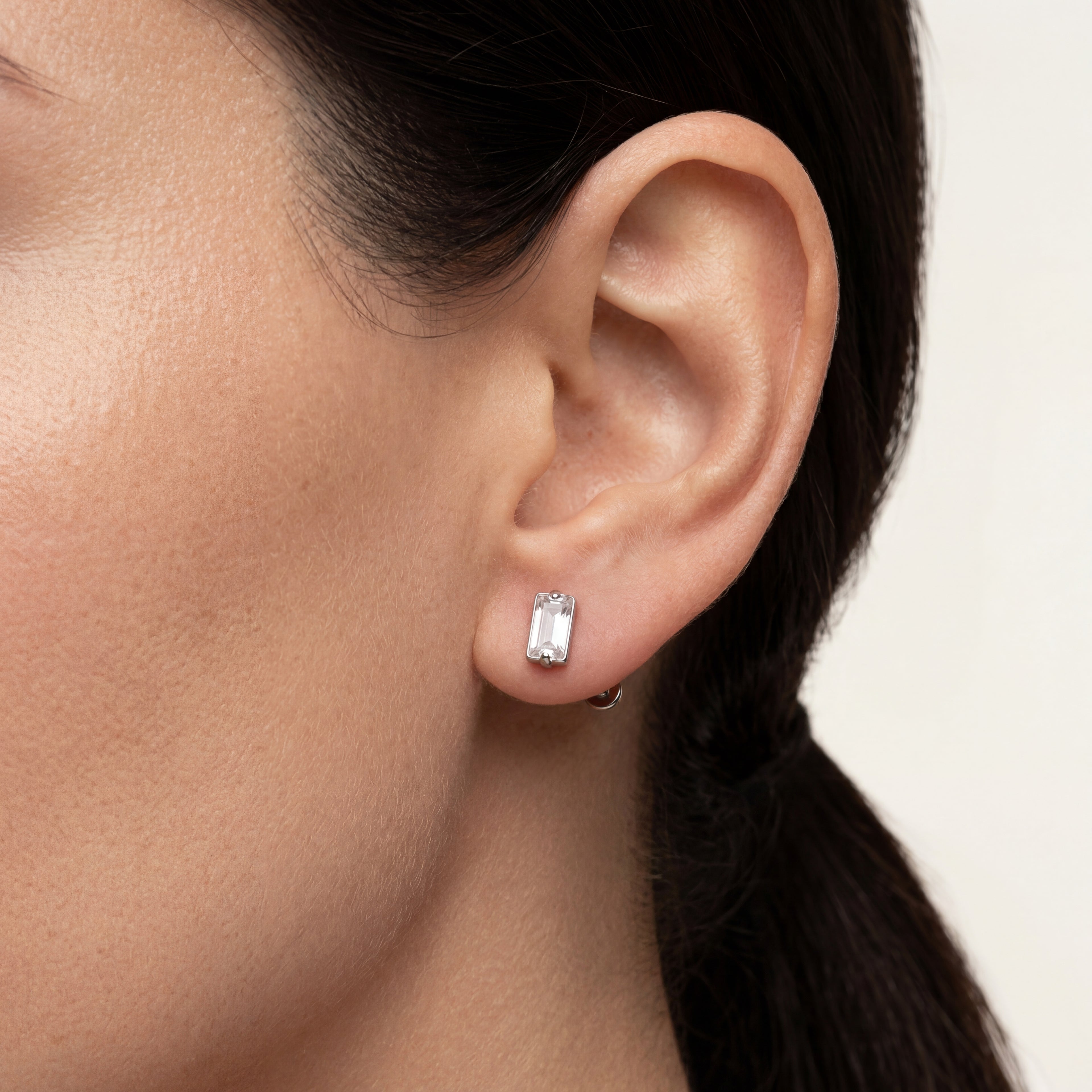 Rectangle Crystal Titanium Stud Earrings - image 2