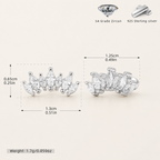 Sterling Silver Two-Tone Zirconia Crown Flat Back Earrings - Platinum / White