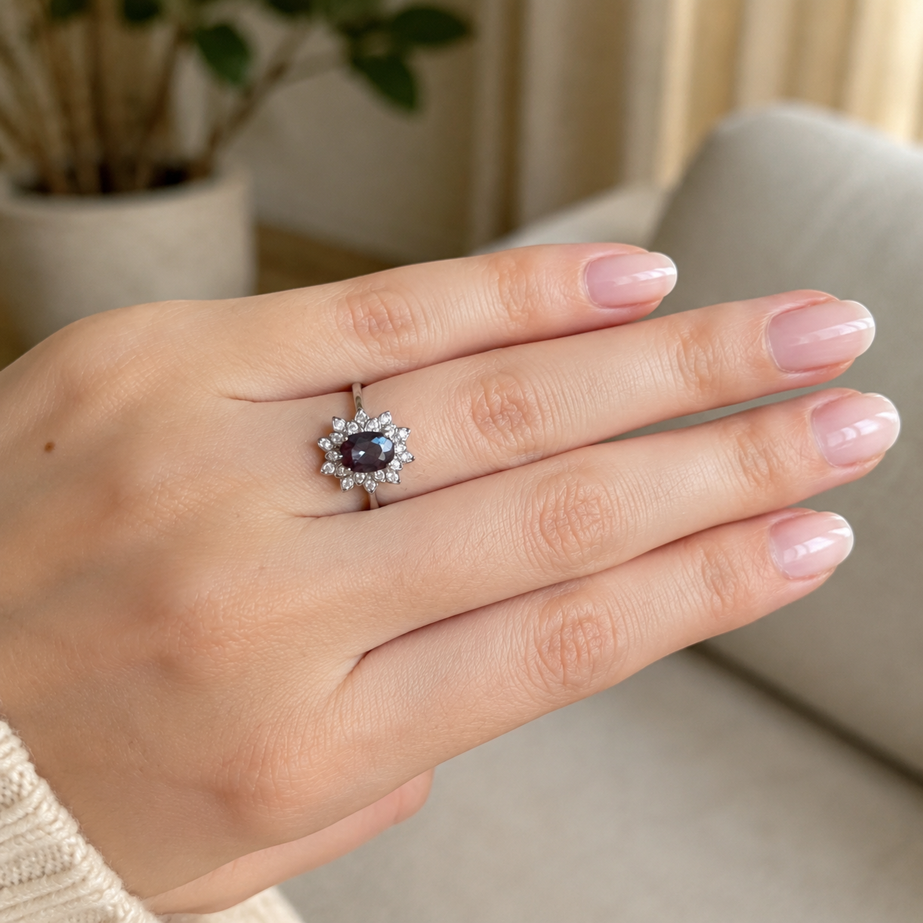 Sunpetal Lab-Grown Alexandrite Ring worn on hand