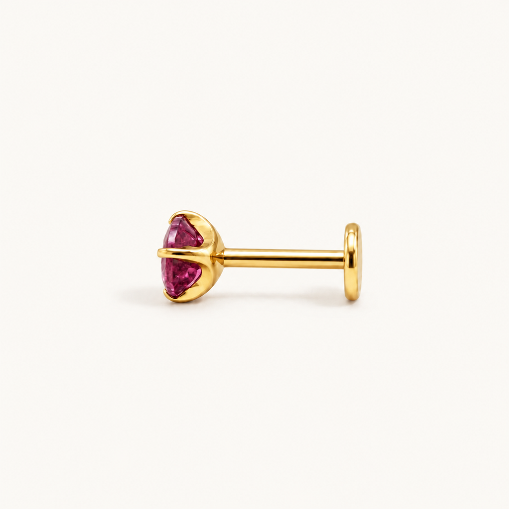 Titanium Four-Prong Natural Stone Flat Back Stud Earring