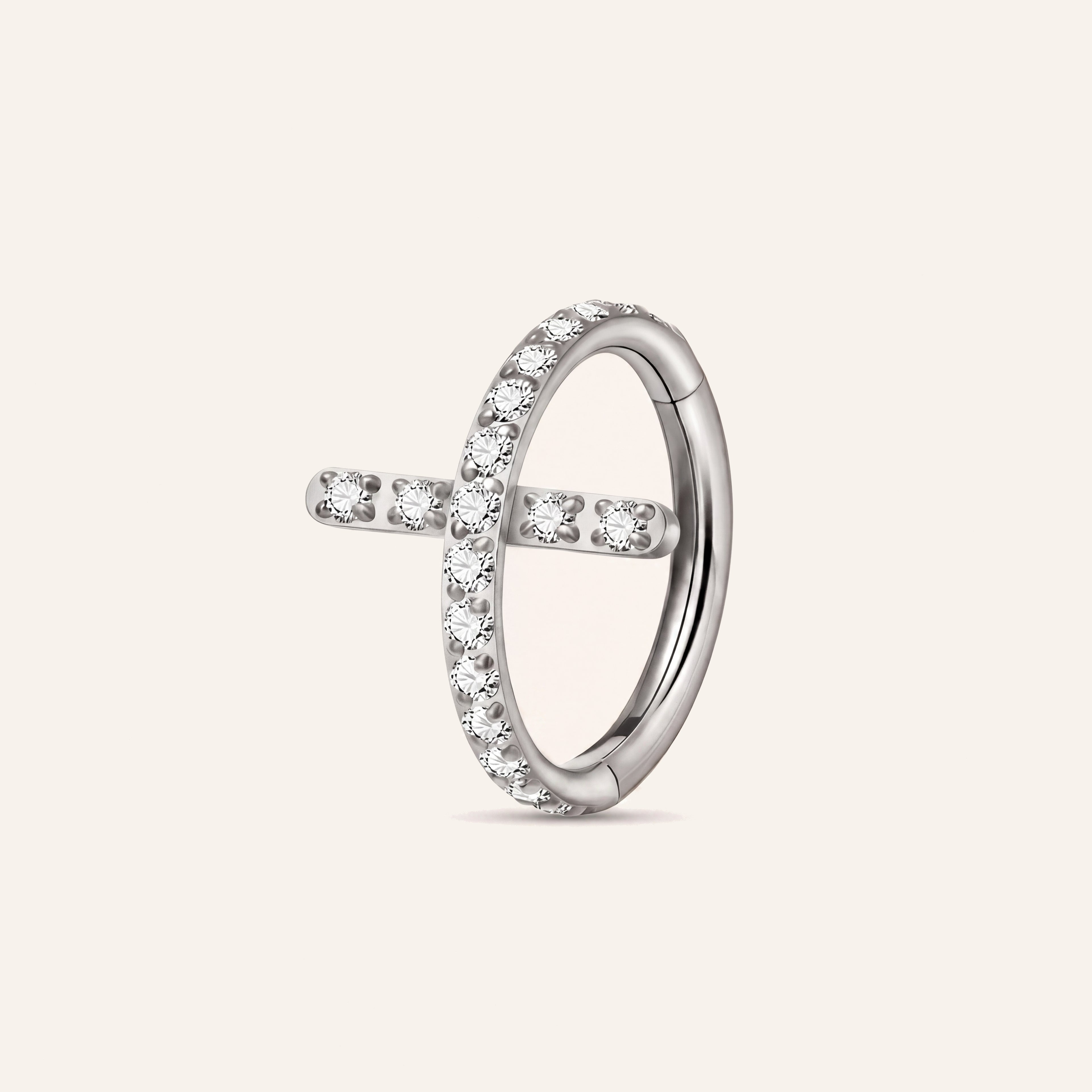 Crystal Cross Titanium Hoop Earrings - Silver