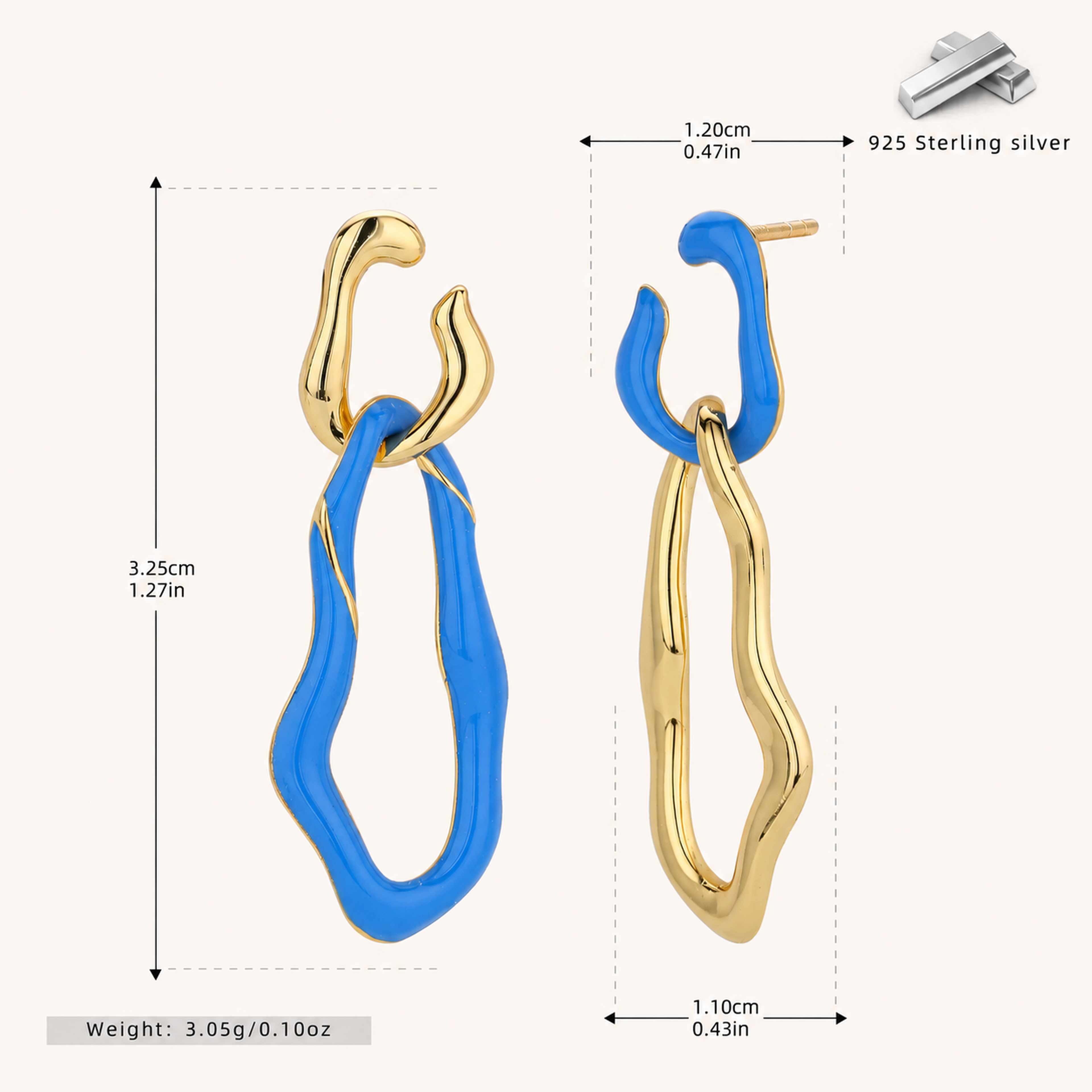 Sterling Silver Enamel Huggie Hoop Earrings - Gold