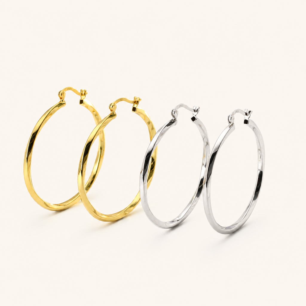 Sterling Silver Twisted Hollow Hoop Earrings detail view