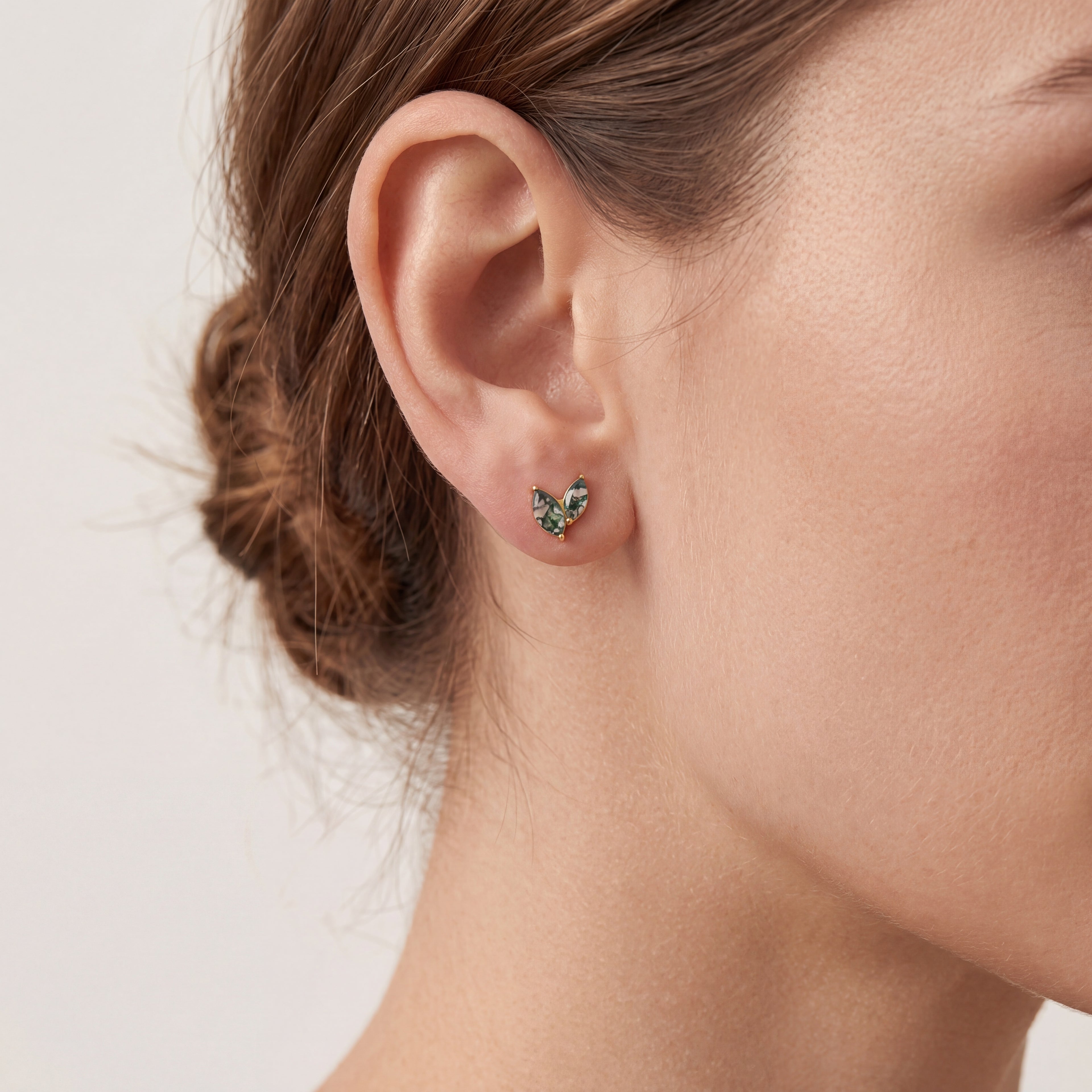 Moss Agate Marquise Titanium Flat Back Earring - image 2