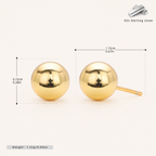 Sterling Silver Ball Bead Stud Earrings - Gold / 7mm