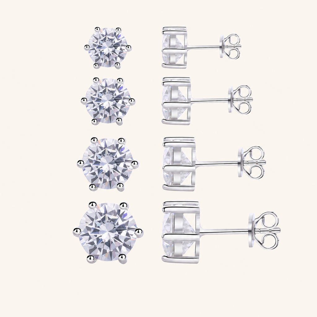 Sterling Silver Six-Prong Moissanite Stud Earrings