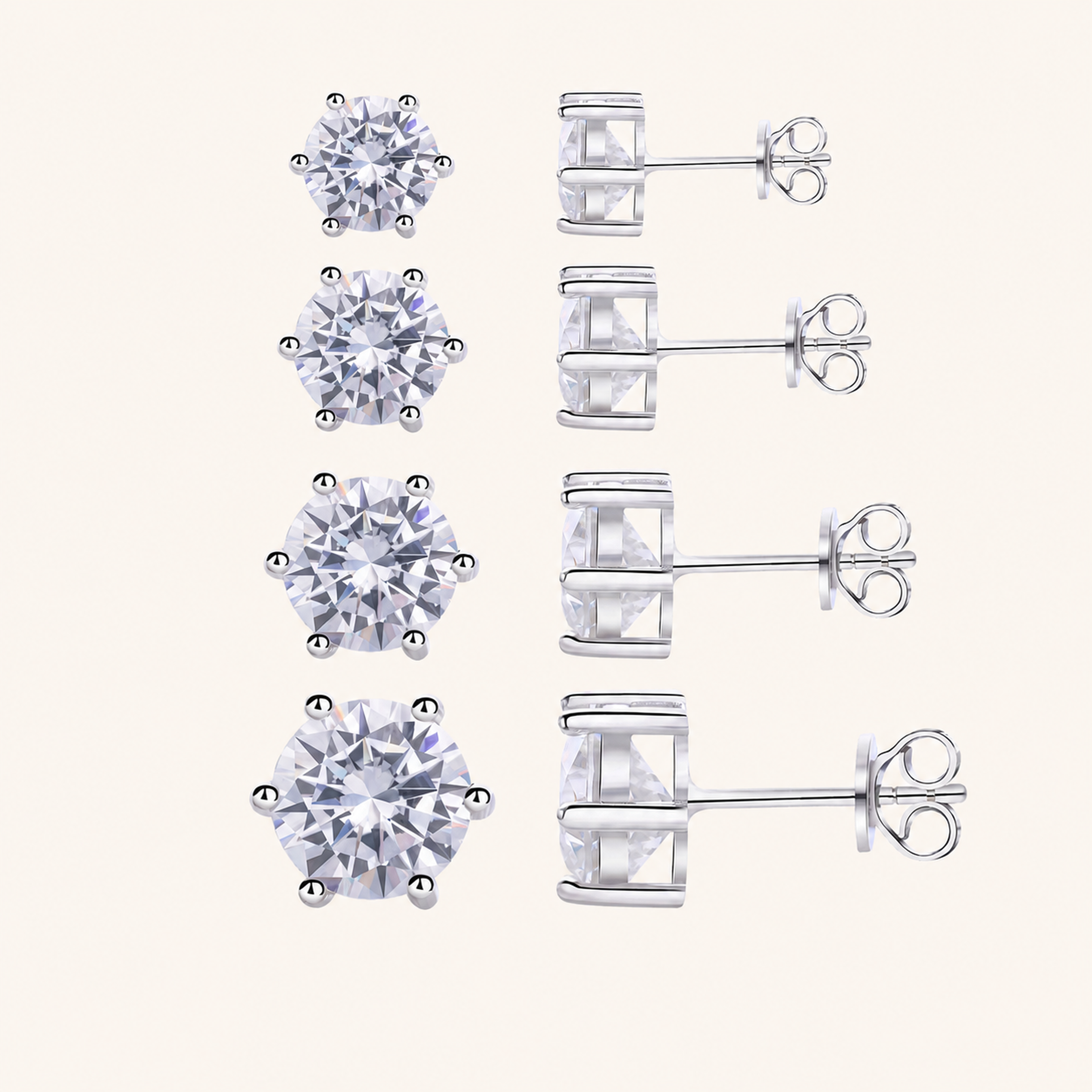 Sterling Silver Six-Prong Moissanite Stud Earrings