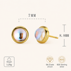 Sterling Silver Moonstone Stud Earrings - Gold / 7mm