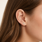 Sterling Silver Eight-Point Star Solitaire Stud Earrings worn on the ear
