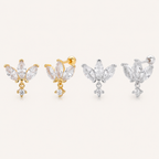 Sterling Silver Zirconia Crown Flat Back Earrings