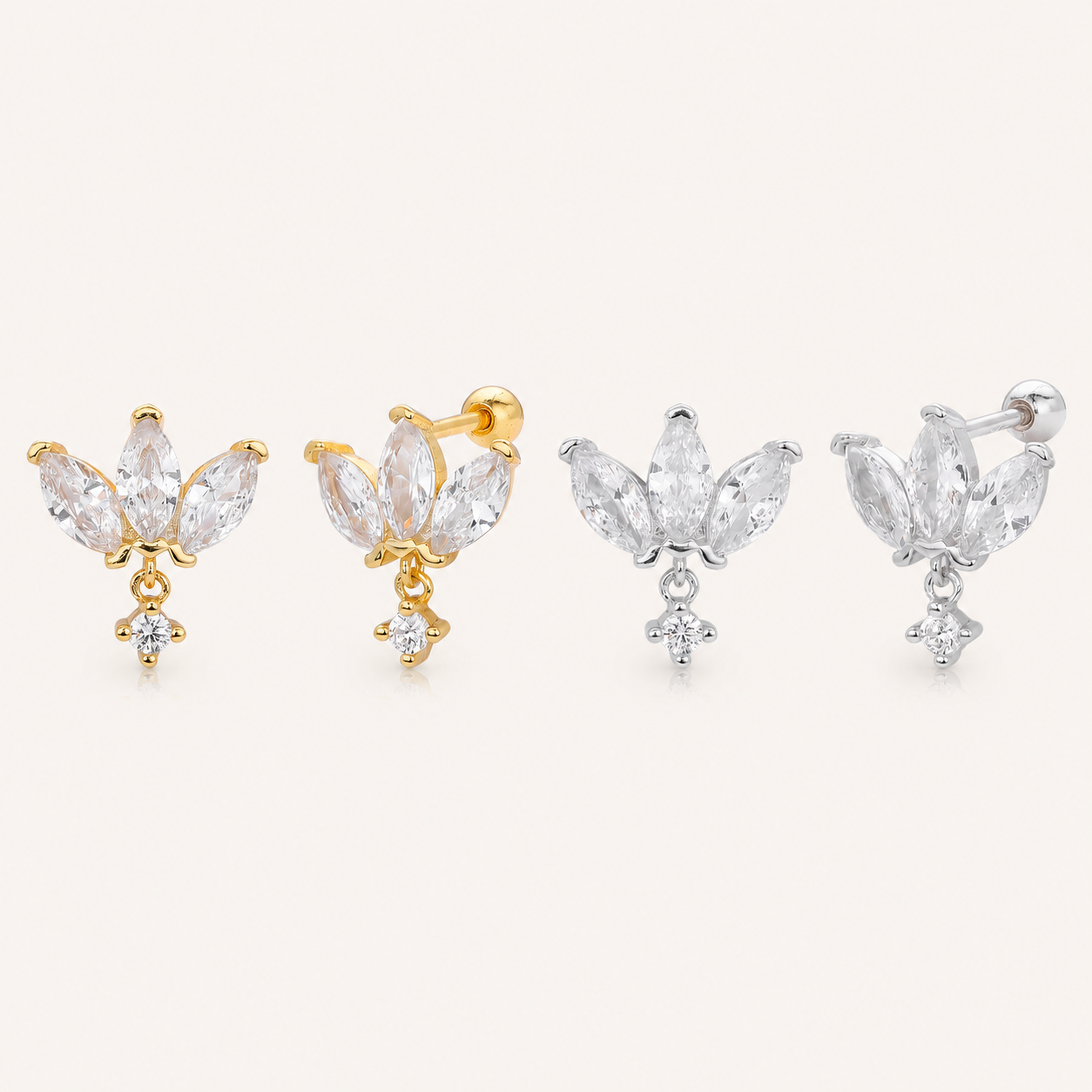 Sterling Silver Zirconia Crown Flat Back Earrings