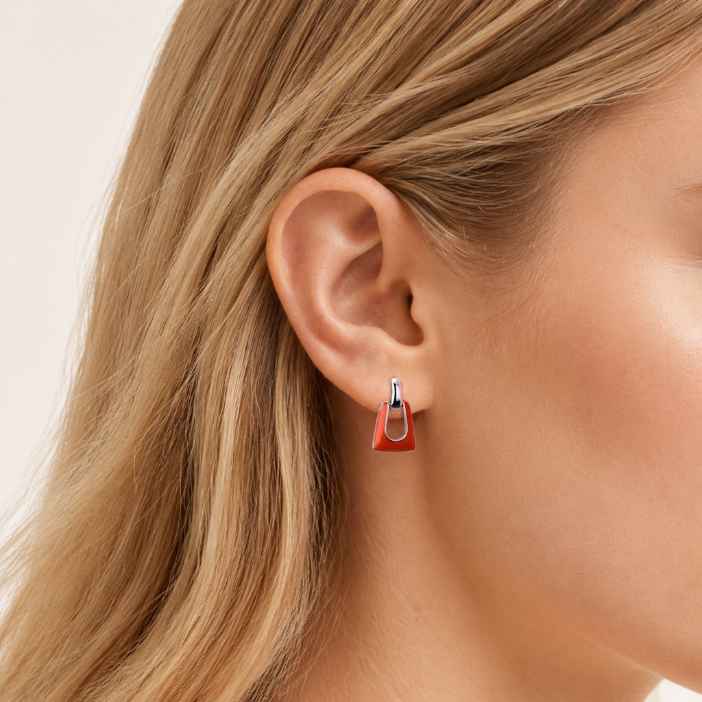 Sterling Silver Enamel Stud Earrings worn on the ear