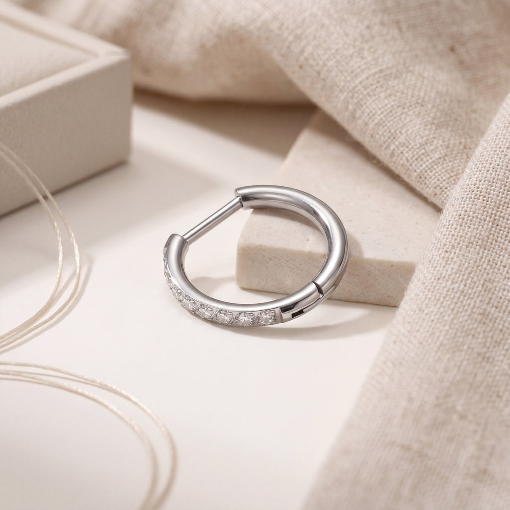 Crystal Oval Titanium Hoop Earrings - image 5