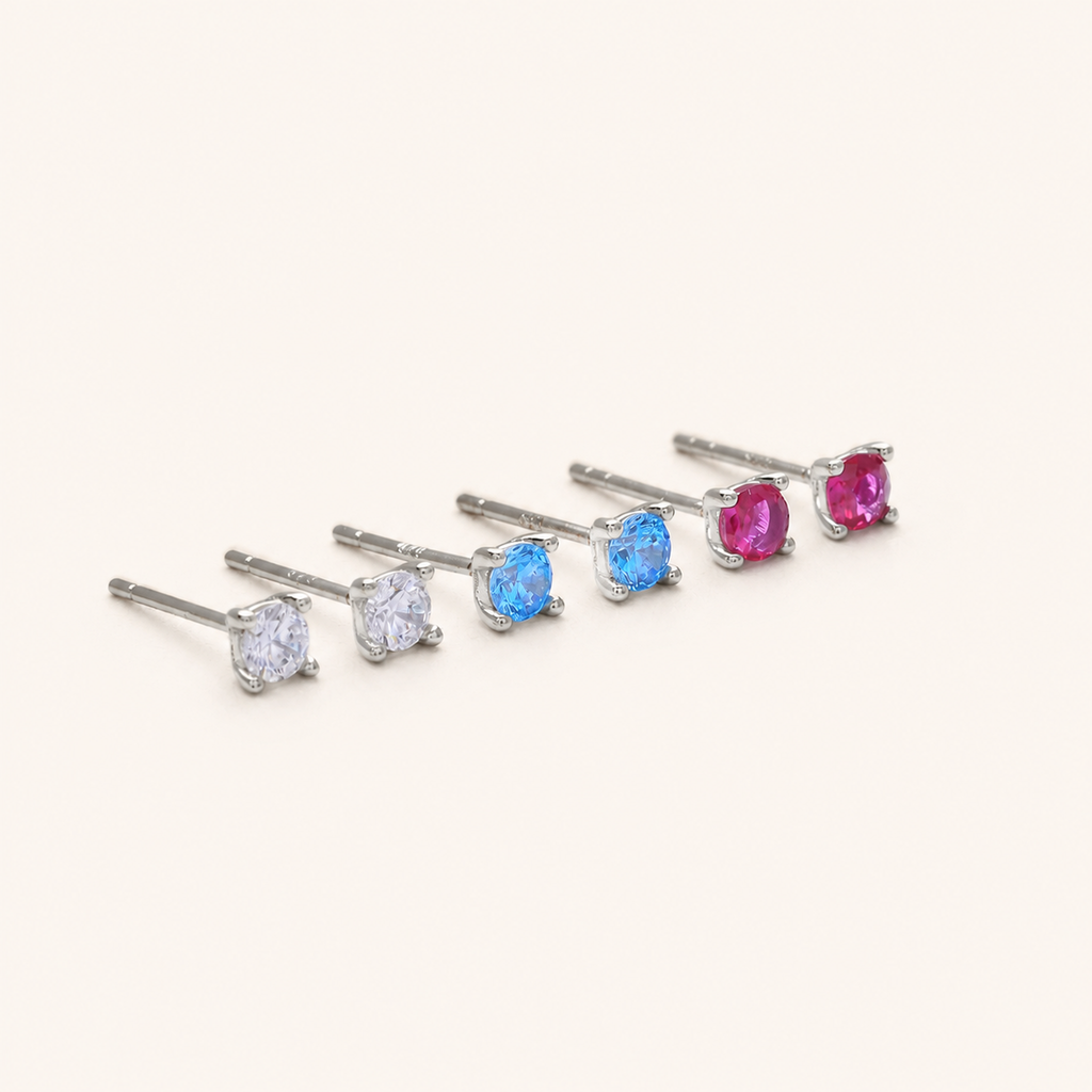 Sterling Silver Classic Zirconia Solitaire Stud Earrings detail view