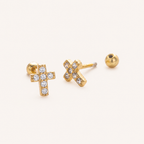 Sterling Silver Cross Zirconia Flat Back Earrings detail