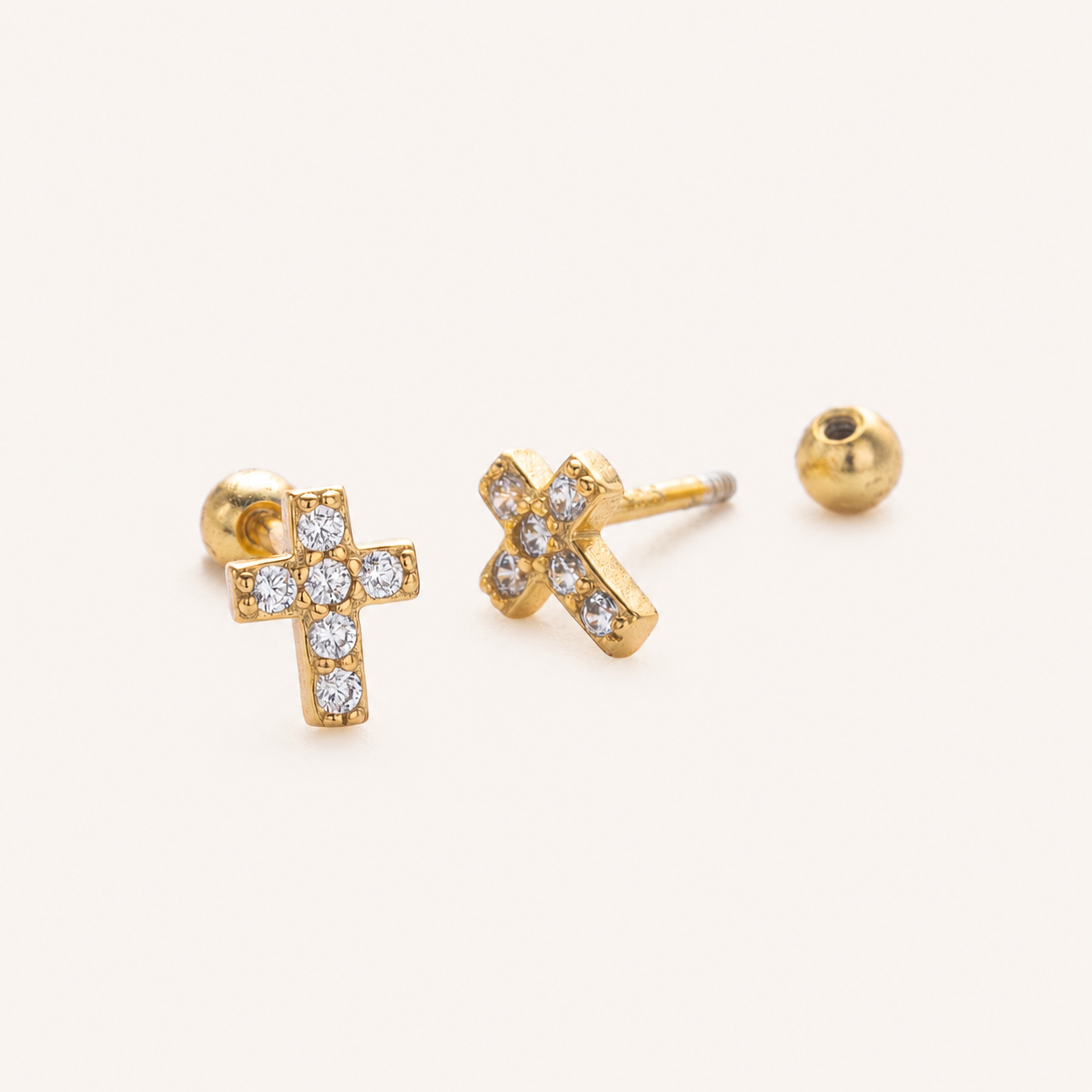 Sterling Silver Cross Zirconia Flat Back Earrings detail