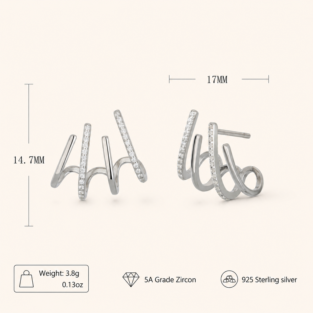 Sterling Silver Four-Prong Zirconia Stud Earrings - Platinum