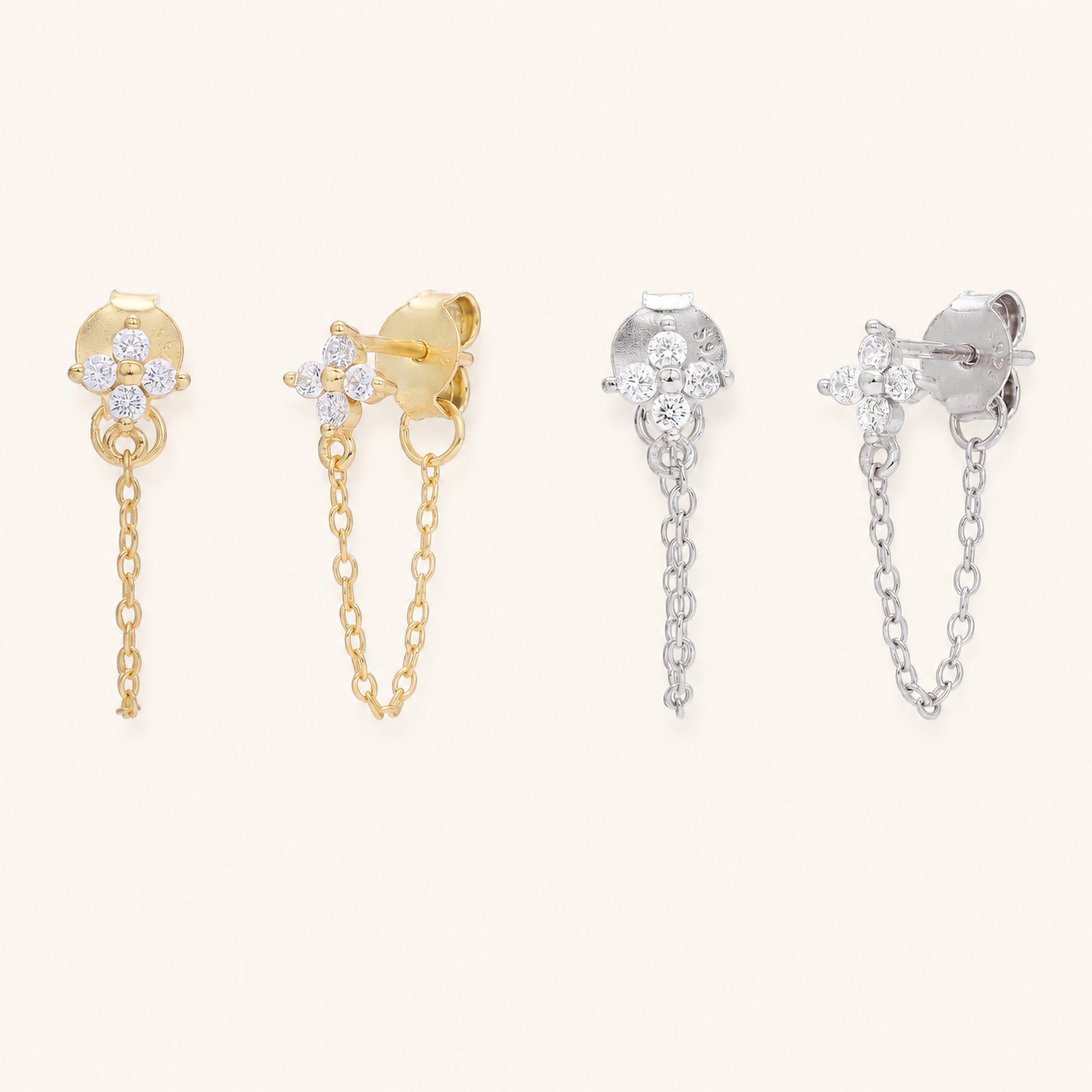 Sterling Silver Zirconia Flower Tassel Drop Stud Earrings